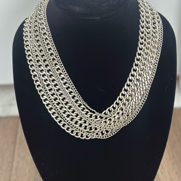 Jewelry - Vintage Grunge Multi-Layered Silver Chain Necklace